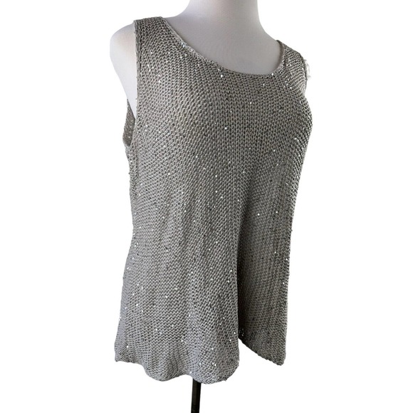 Eileen Fisher Sequin Chainmail Open Knit Sweater Tank Top Women's Plus Size 2X - Picture 3 of 10